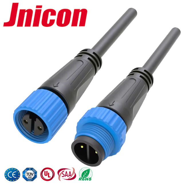 M15 2 핀 10A 방수 케이블 커넥터 오버몰드 300V LED 전원 나사 잠금 커넥터